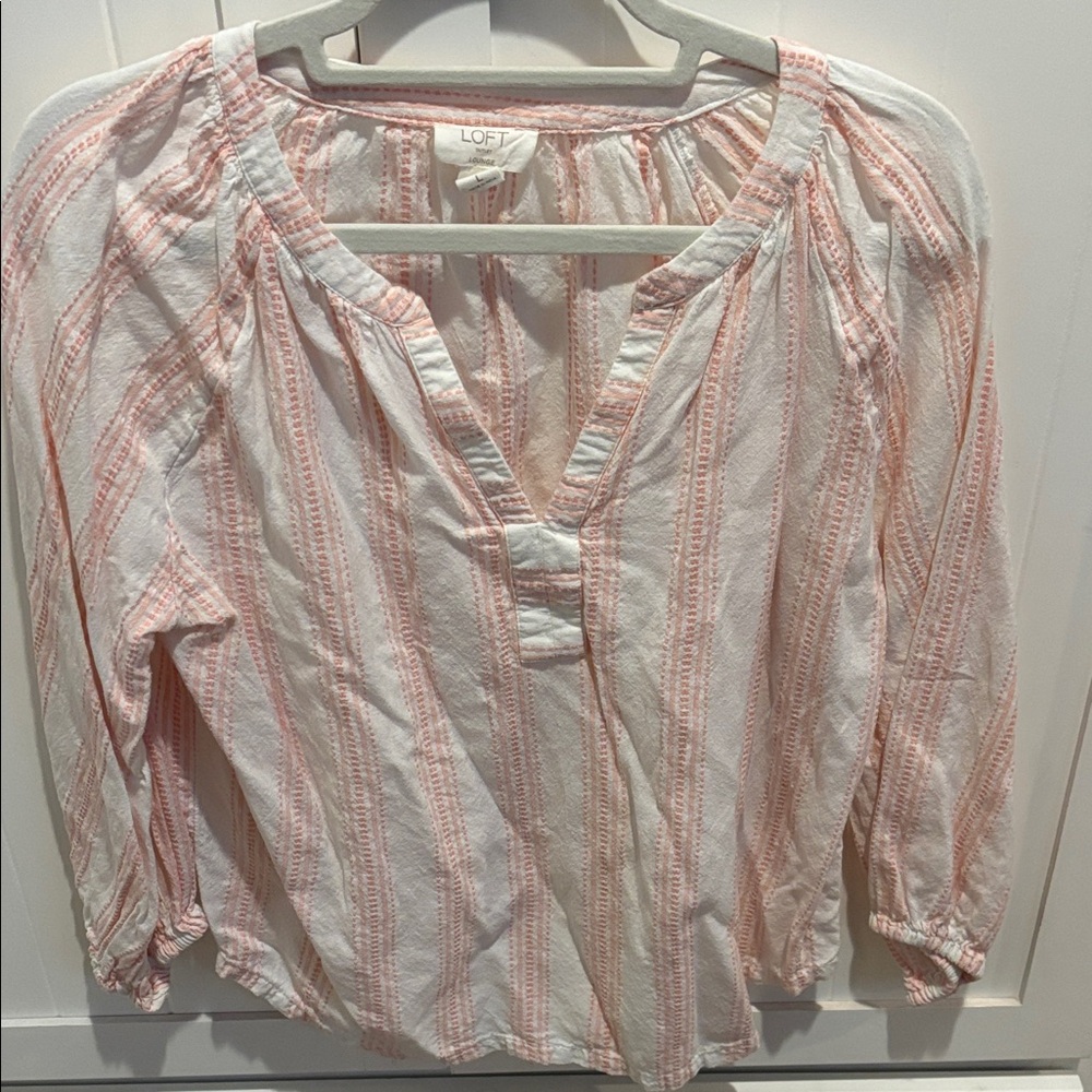 LOFT Pink and White Striped Blouse